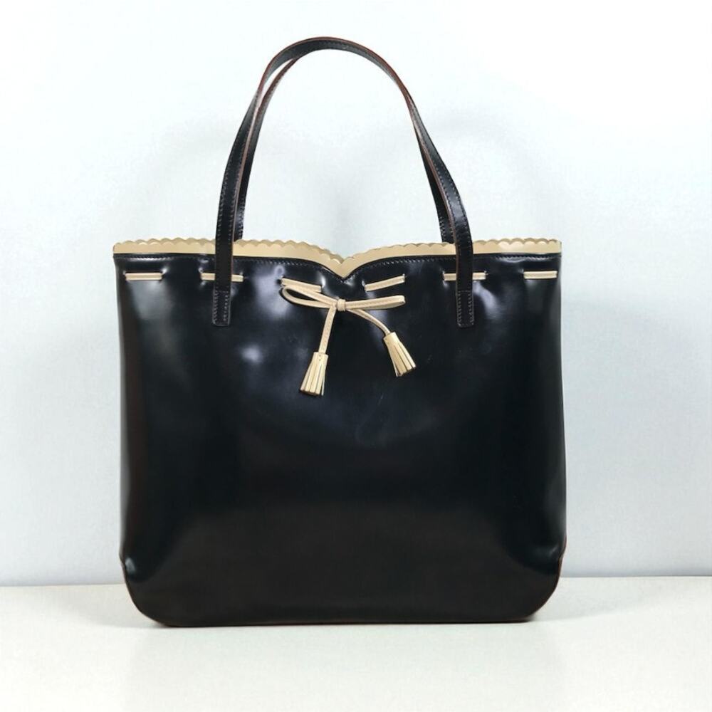 ANYA HINDMARCH Italian Leather Bow Handbag Tote Black Clasic Luxury Designer Y2K